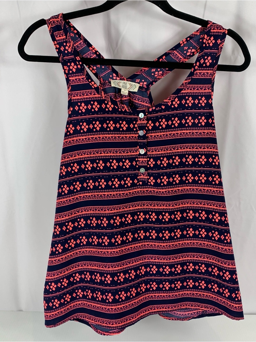 Pink Rose Razorback Pink Blue Tank Top Women's Size Medium 100% Polyester